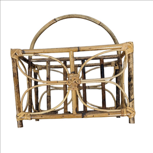 Vintage Boho Rattan Bamboo Butterfly Magazine Rack MCM